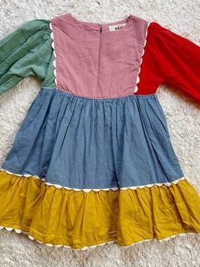 Mini Boden Multicolor Patchwork Dress in Pink, Red, Green, Blue & Yellow